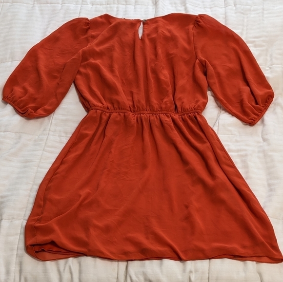 ENFOCUS Studio pretty orange dress with an elastic waist and sheer sleeves sz 12 - Picture 7 of 11
